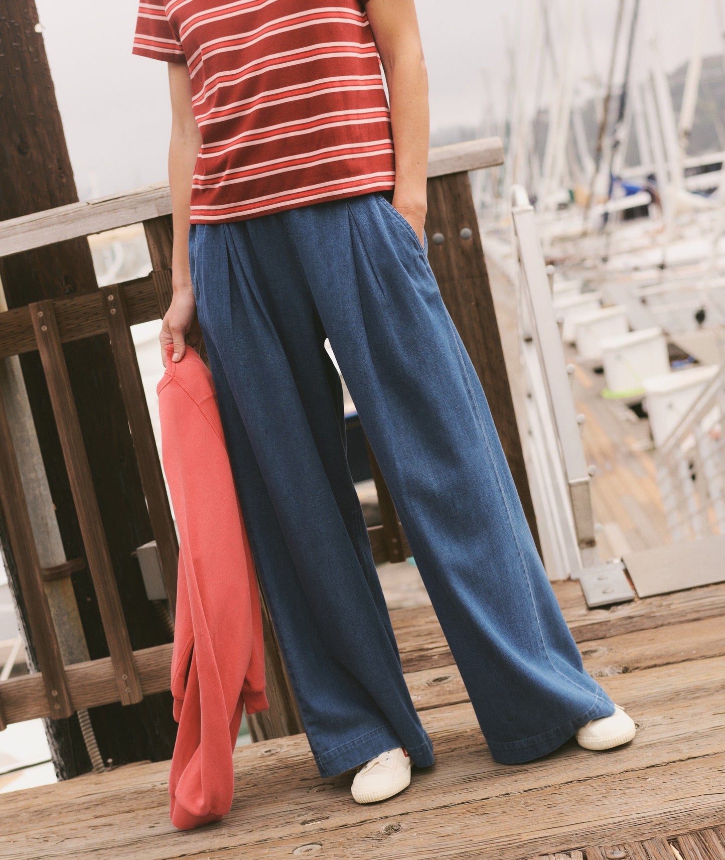 Marine Layer Allison Pleated Wide Leg Denim Trouser