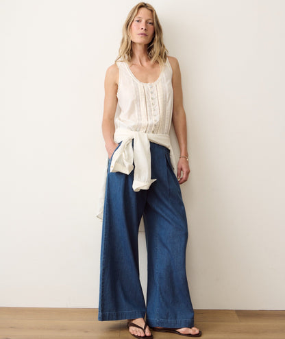 Marine Layer Allison Pleated Wide Leg Denim Trouser