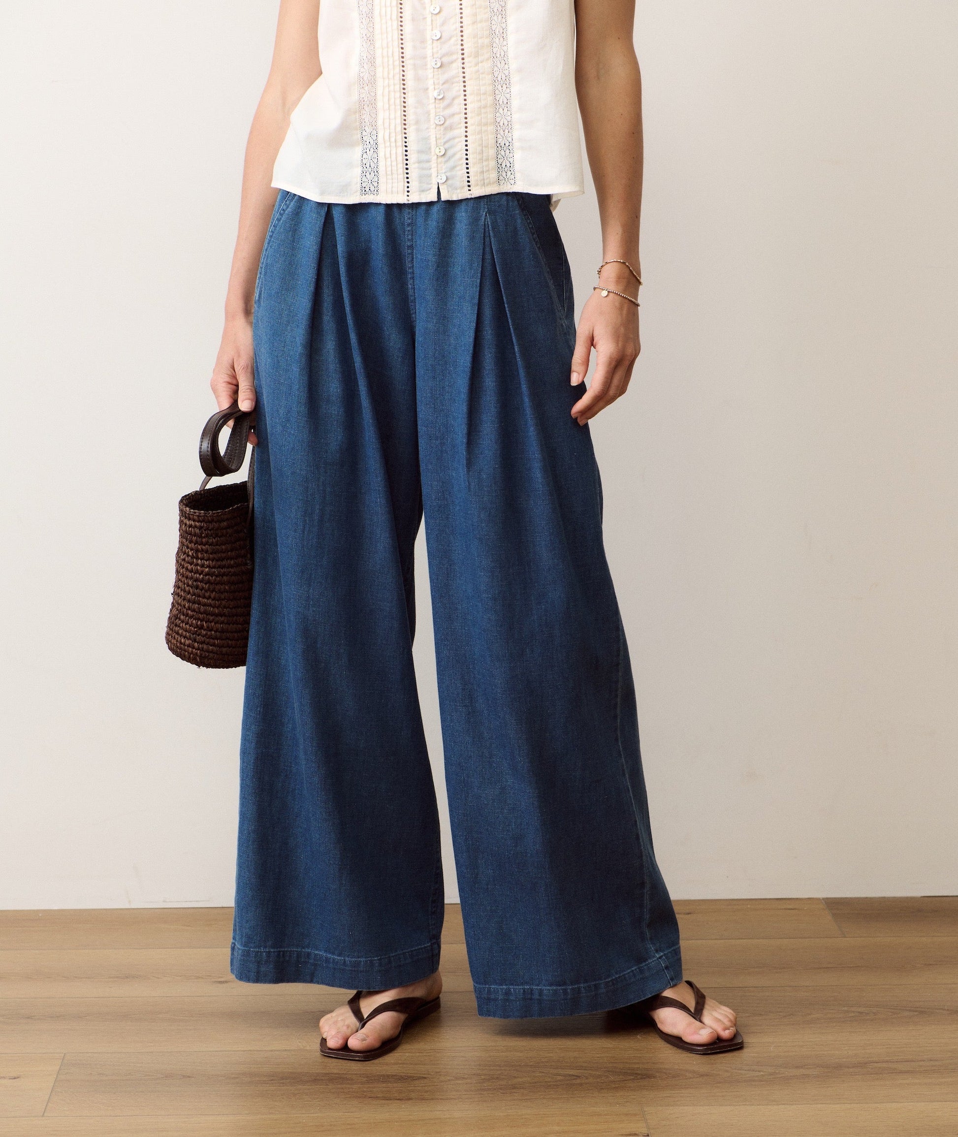 Marine Layer Allison Pleated Wide Leg Denim Trouser