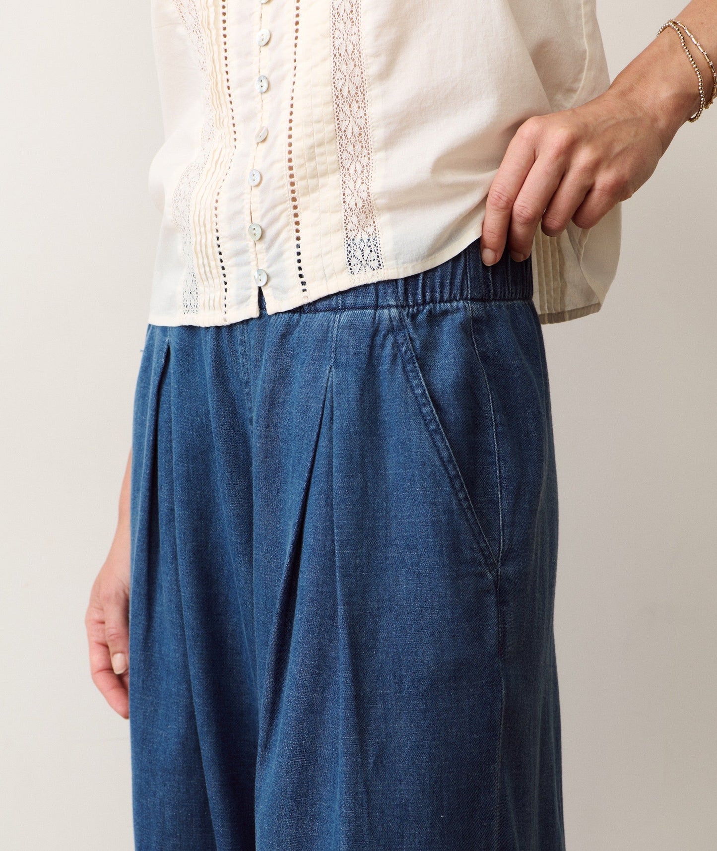 Marine Layer Allison Pleated Wide Leg Denim Trouser