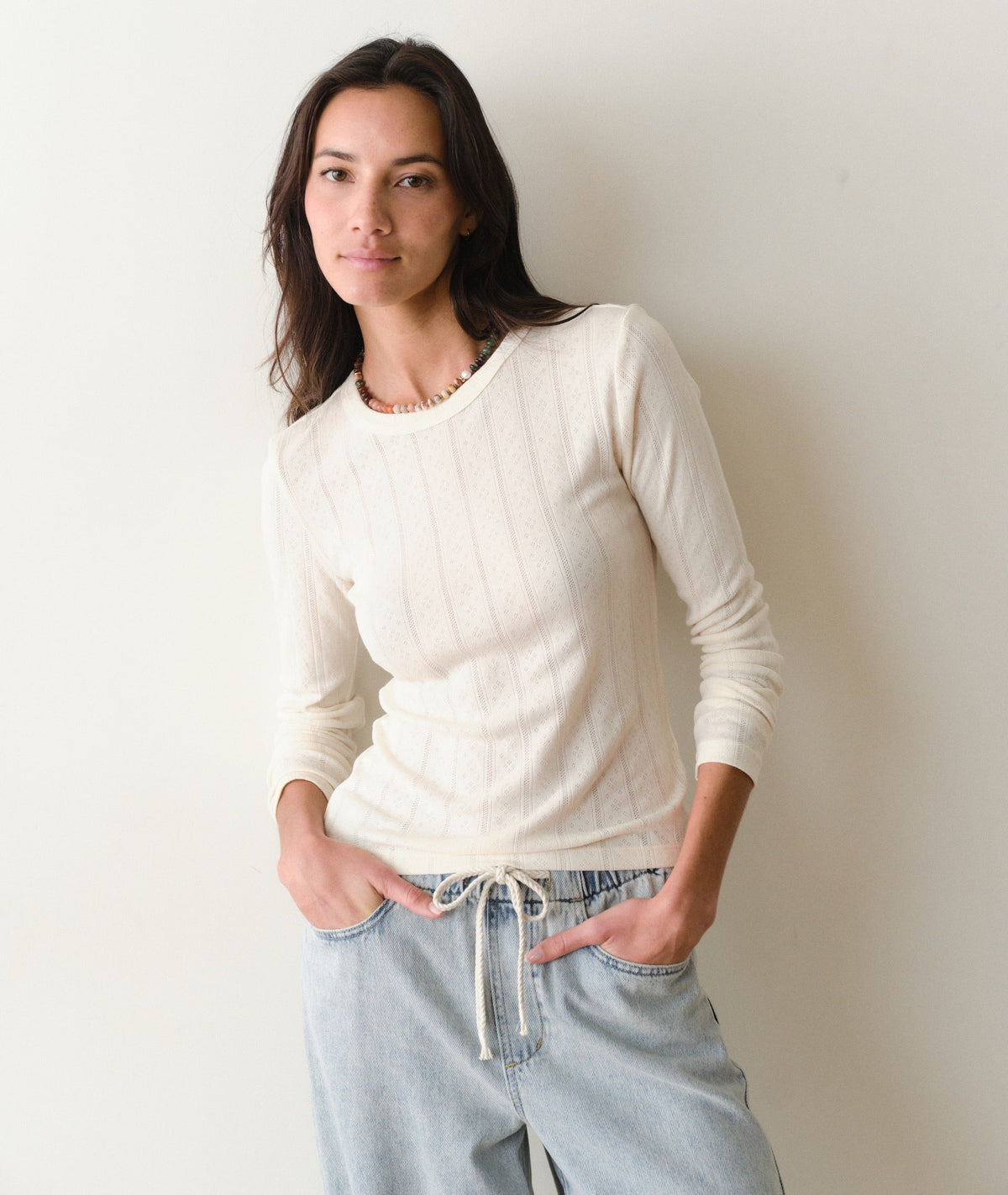 Marine Layer Lexi Pointelle Long Sleeve Crew Tee