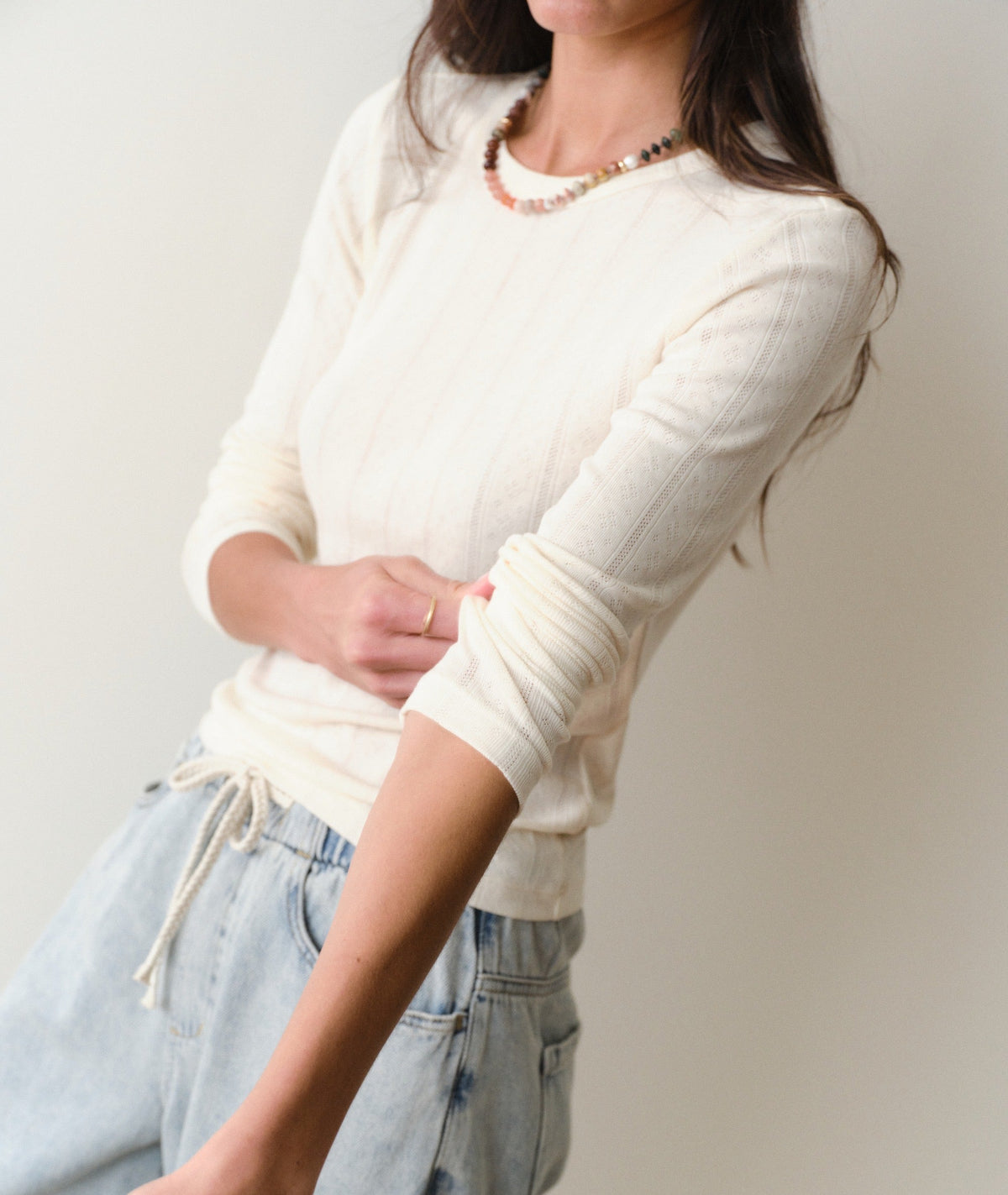 Marine Layer Lexi Pointelle Long Sleeve Crew Tee