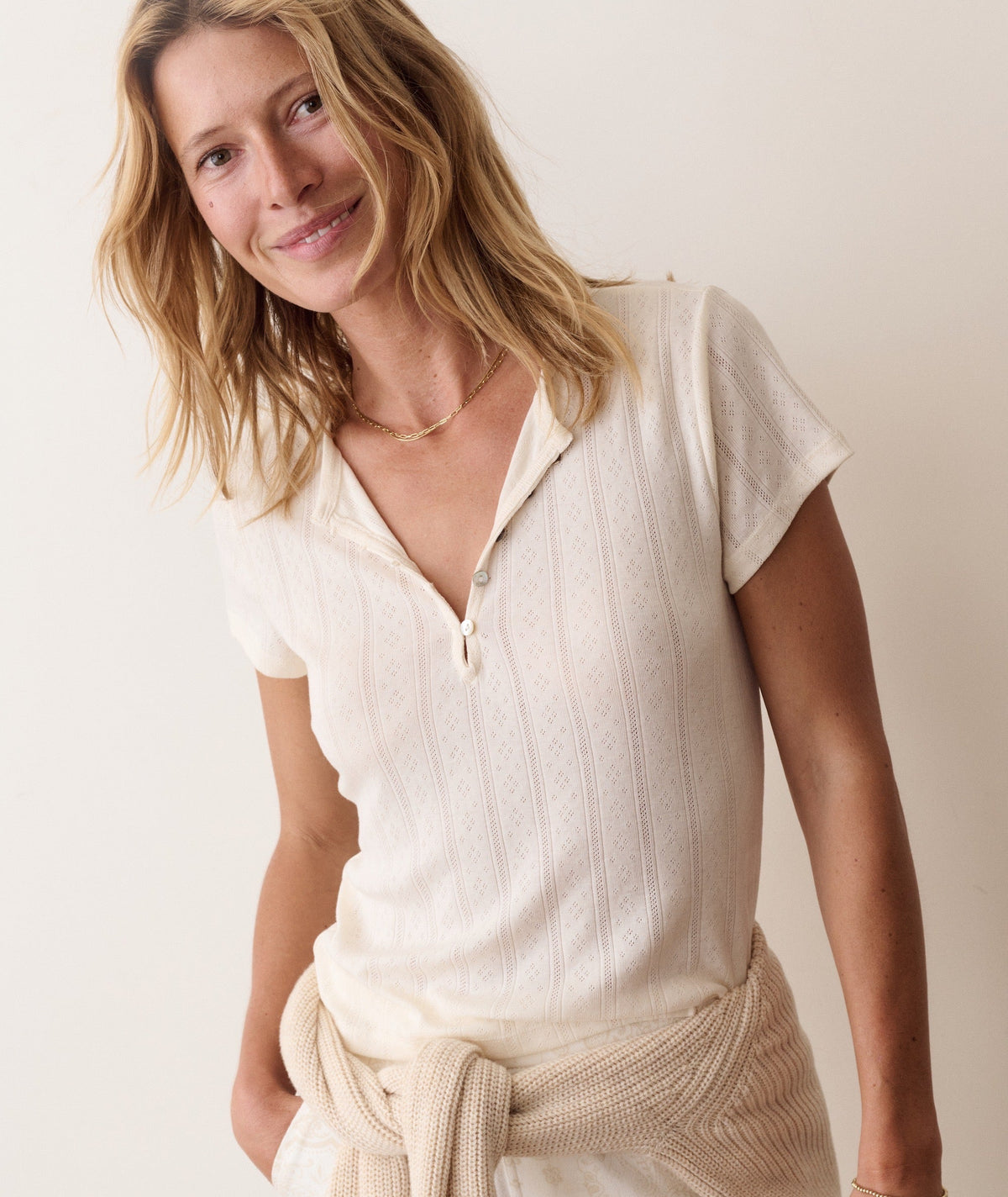 Marine Layer Lexi Pointelle Short Sleeve Henley