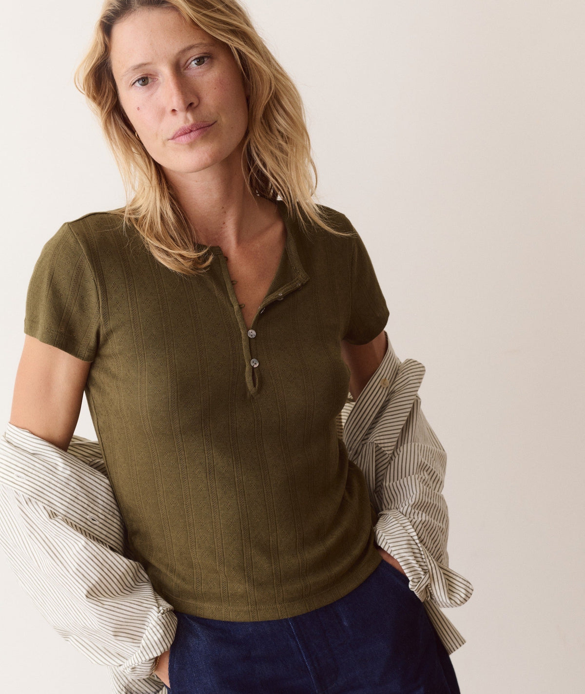 Marine Layer Lexi Pointelle Short Sleeve Henley